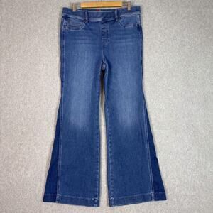 SPANX Mixed 2 Tone Wash ‘70s Style High Rise Flare Pull On Jeans Size XL